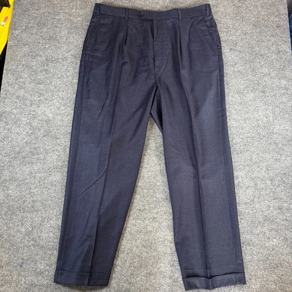StudioSuits Men Double Breasted Suit Set Navy Blue Wool Pleated Pants 46R 41x29